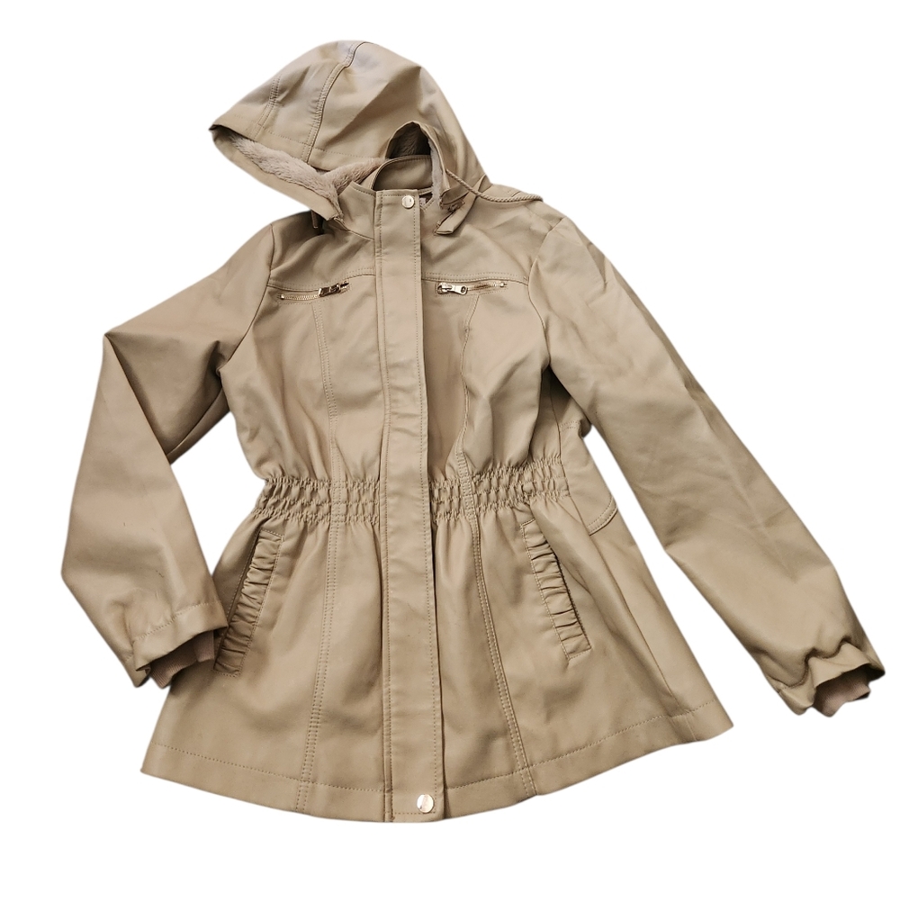 Girls Cavalini Parka Coat Jacket Leather Mocha Large